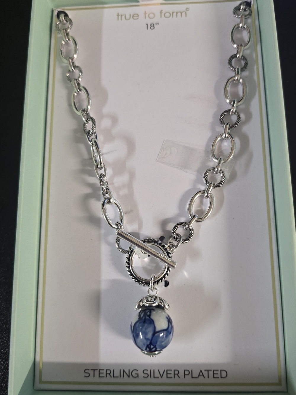 True to Form Sterling Silver-Plated Necklace with Blue Marble Orb Pendant